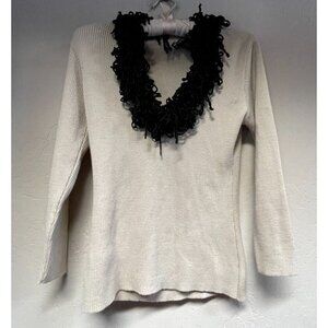 Monica Bianco Milano Womens Knit Pullover Sweater Medium Shawl Collar Tan Wool